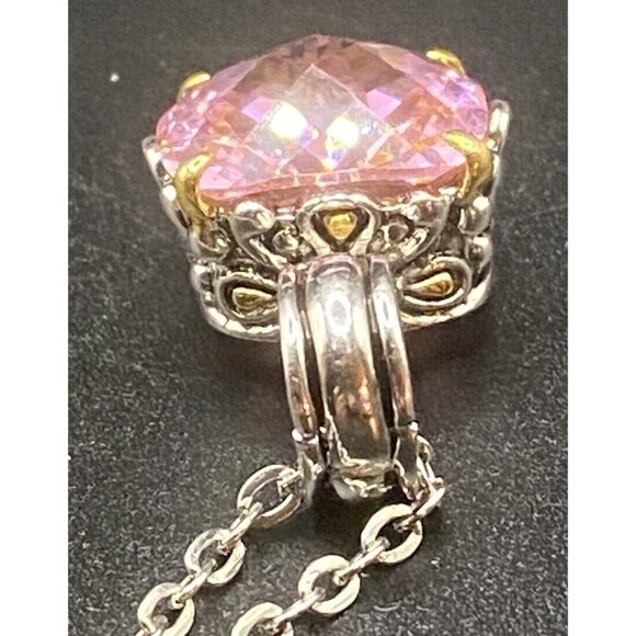 Two-tone Necklace Cushion Cut Pink CZ Renaissance Revival 16" + 3" Barbiecore - Picture 9 of 13